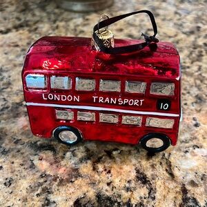 Blown glass ornament, London double-decker bus, vintage